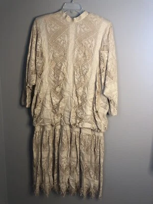 Vintage Damianou Dress Evening Metallic Gold Lace Drop Waist Formal Size XXL - Image 1 of 4