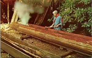 Postcard Oconaluftee Indian Village Craftsman Dug-out Cherokee North Carolina - Picture 1 of 2