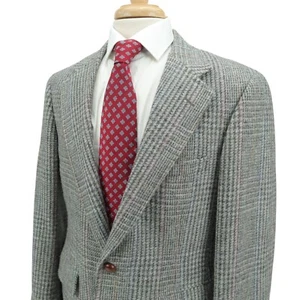 VTG Chaps Ralph Lauren Scottish Tweed Light Gray Plaid Blazer Sport Coat 38S 38R - Picture 1 of 18