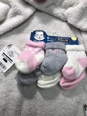 Gerber Wiggle Proof Comfy Secure Stay On Pink  Socks Pack Of Six Brand New 3-6M - Image 1 of 4