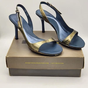 Vintage Kenneth Cole: Reaction Designer Shoes, Blue/Gold Heel - Womens 8.5 M - Picture 1 of 6