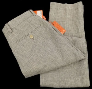 TALLIA Taupe Micro Houndstooth Flat Front Slim Fit Linen Dress Pants 36 32 NWT - Picture 1 of 3