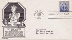 POSTAL HISTORY FD COVER 1940 FAMOUS AMERICANS FRANCES WILLARD C STEPHEN ANDERSON - Picture 1 of 1