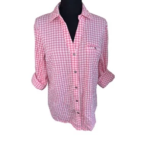 Kut From The Kloth Cotton Pink Gingham Shirt Roll-Tab Slves XL Cottage Core Y2K - Picture 1 of 11