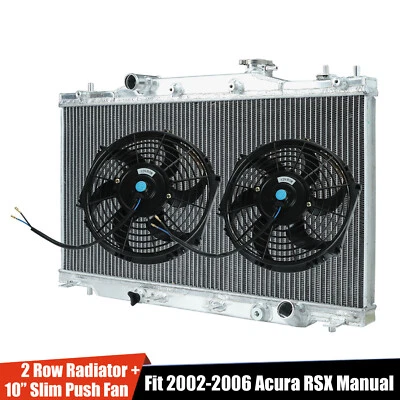 2X 10"SLIM FAN+2ROW ALUMINUM RADIATOR FOR 2002-2006 ACURA RSX TYPE-S/INTEGRA DC5 Foto 1 de 4