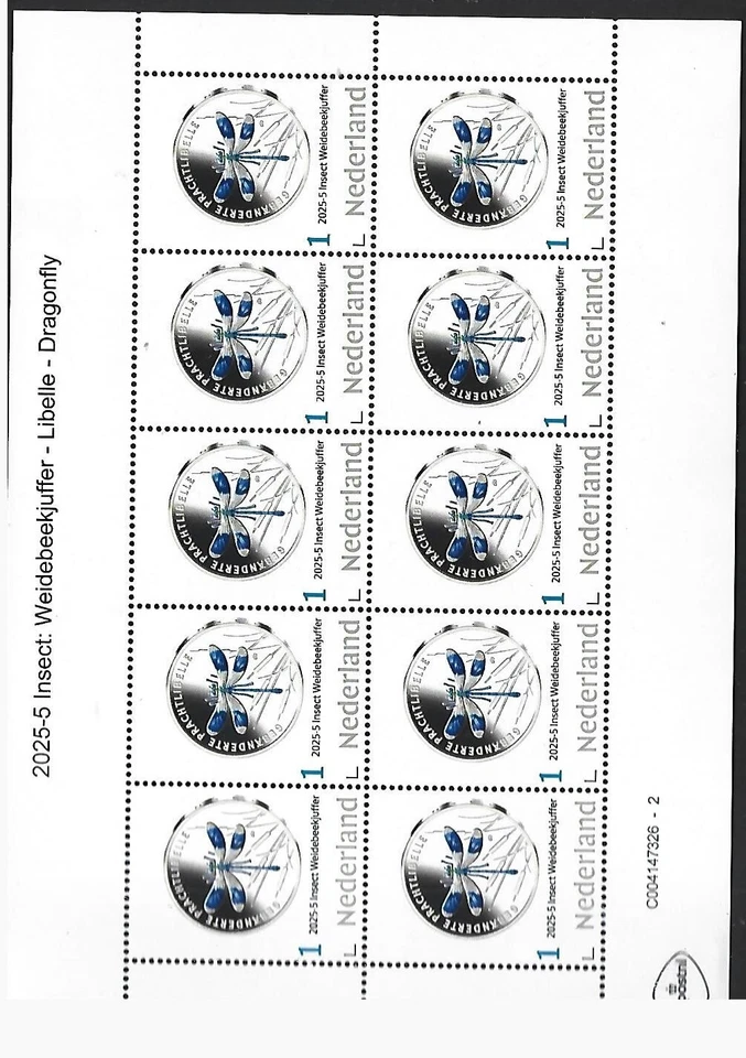 Netherlands 2025-6  insect on coin: Dragonfly sheet mnh G - Image 1 of 1