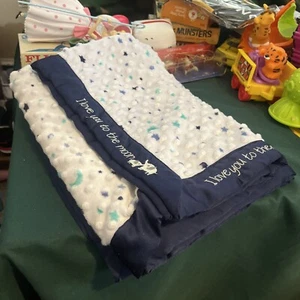HTF Just Born Baby Blanket Minky Dot Star Love You To The Moon Satin Trim EUC D1 - Picture 1 of 1