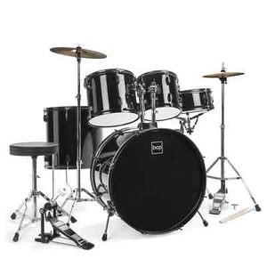 Adult Drum Set 5-Pcs Full Size 22" Bass Toms Snare Cymbals Throne Stands Black - Picture 1 of 8