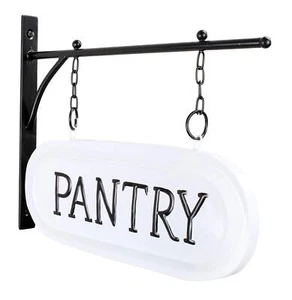 White Enamel Hanging Pantry Sign, 2-Sided Rustic Farmhouse Enamelware Decor - Picture 1 of 6