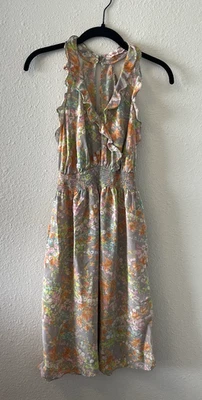 Rebecca Taylor Dress Size 0 Floral 100% Silk Peachy Ruffle Summery Beachy Boho - Image 1 of 4