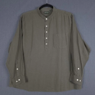 Orivs Grandad Collar Popover Mens XL Green Hemp Blend Long Sleeve Shirt - Image 1 of 4