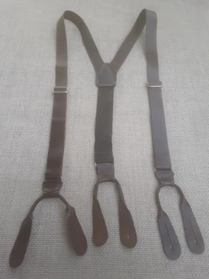 Suspensórios de botão ajustáveis tamanho único couro marrom liso 1" de largura CTM - Imagem 1 de 3