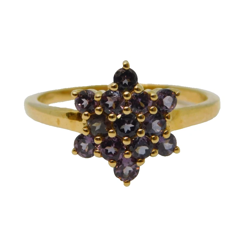 Contemporary 9ct Yellow Gold & Iolite Set Floral Cluster Ring Birmingham 2021 - Image 1 of 4