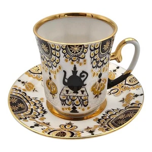 Lomonosov St Petersburg Cup & Saucer – Black & Gold Hand Decorated Russia 1744 - Picture 1 of 8