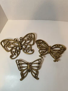 Vintage Butterfly Wall Hanging Decor Set Of 3 Homco 7537 Faux Wood Wicker Bronze - Picture 1 of 9