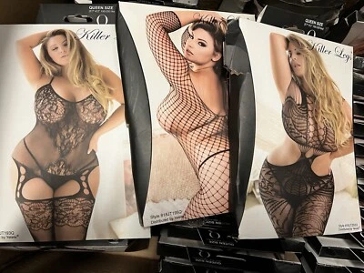 Killer Legs Fishnet Body Stockings QUEEN Plus sz Lot of 3 - New In Damaged Boxes - Image 1 of 3