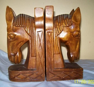 SUJETALIBROS ECUESTRES DE 8" CABEZA DE CABALLO TALLADA A MANO DE MADERA DE COLECCIÓN - Imagen 1 de 6
