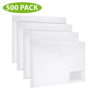 Clear A4 Plastic wallets Stud Document Wallet Files Folders Filing School Office - Picture 1 of 17