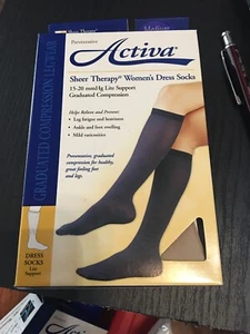 Activa Sheer Therapy Women's Dress Socks  15-20mmHg Lite Support Med  Tan Nib - Picture 1 of 4