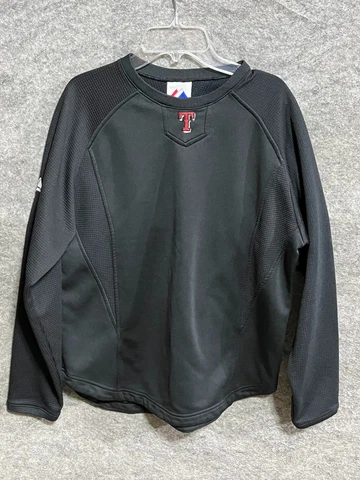 Texas Rangers Shirt Mens XL Fleece Lined Long Sleeve Pullover Majestic MLB Black Cover