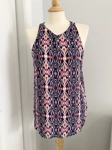 Kenar Size Medium Women’s Sleeveless Top Blue Pink White Geometric Aztec B - Picture 1 of 9