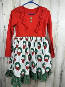 Eleanor Rose Wreath Red Green Christmas Dress 14/16 Girls Ruffle Pockets - Picture 1 of 11