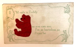 1908 Teddy Roosevelt Red Fabric Bear Postcard with Oyster Bay Poem - Picture 1 of 2