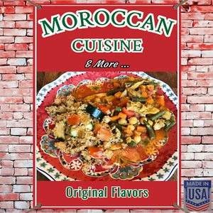 MOROCCAN CUISINE Vinyl Banner, Vivid Colors, High Visibility, Grommets - USA - Picture 1 of 11