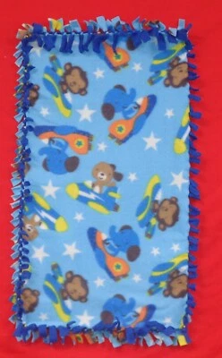 Handmade Baby  Fleece Tied Security Blanket - Blue Space Pal Animals - 14x 26 - Image 1 of 2