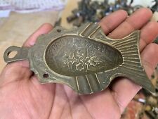 Antique Handcrafted Brass Fish Shape Floral Engraved Decorative Ash Tray/Plate