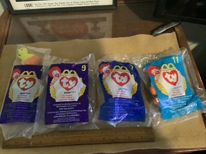 Lot Of 4 1998 Vintage McDonald’s Beanie Babies Inch Bones Mel Waddle In Package - Picture 1 of 5