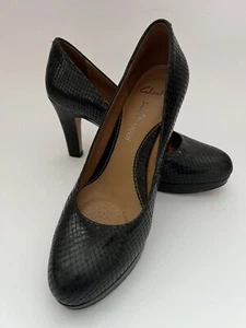 Clarks Anika Kendra Black Snake Leather 4.5 /37.5 Court Shoes BNIB - Imagen 1 de 13