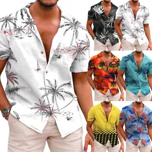 Hawaiian Shirts Men Aloha Summer Casual Beach Button Down Cruise Holiday Party # - Picture 1 of 20