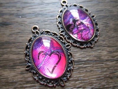 Lote de 2 colgantes - suministros para hacer joyas - acrílico vertido rosa y púrpura Foto 1 de 3