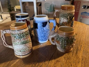 Lot Of 5 Vintage Beer Steins Japan Traditional German Themed - Picture 1 of 7