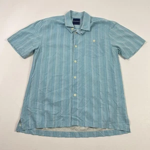 Tommy Bahama Shirt Mens Medium Blue Silk Short Sleeve Button Up Striped Casual - Picture 1 of 9