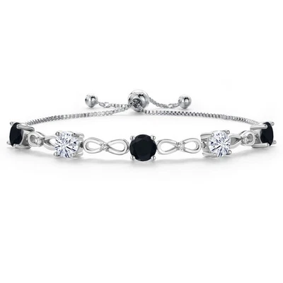 Pulsera de tenis de moissanita blanca y ónix para mujer | 4,06 Cttw | piedras preciosas Foto 1 de 3