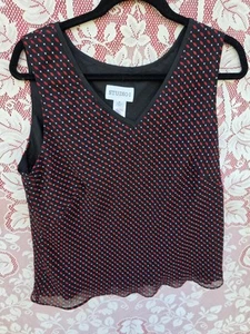 Studio 1 Sleeveless Dressy Top Black with Pink & Orange Polka Dots Women's 16 - Picture 1 of 11