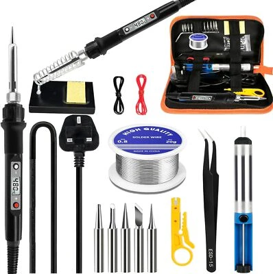 Soldering Iron Kit LCD Screen Adjustable Temperature 180-520°C 5 Tip 80W 13 In 1 - Image 1 of 4
