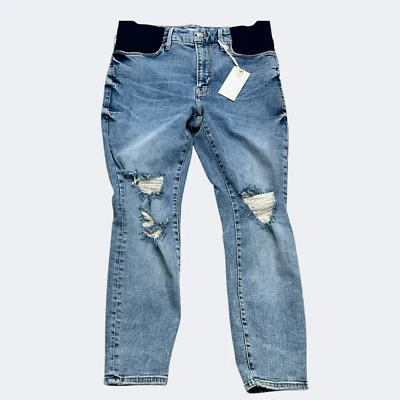 Good American Maternity Jean 8 Blue Distressed Stretch Skinny Denim Elastic Side - Image 1 of 4