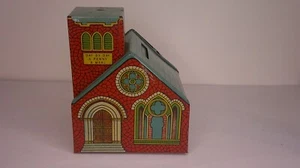 vintage J. Chein tin Litho church still bank Day by day a penny a meal not used - Picture 1 of 10