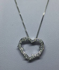 KETTE SILBER 925 DAMEN HALSKETTE HALSKETTE AMEN ANHÄNGER HERZ PAVÉ MIT STEINEN - Bild 1 von 10