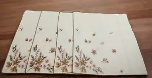 Vintage 4er Set beige Leinen Servietten mit rosa und braunen Blättern - Bild 1 von 18