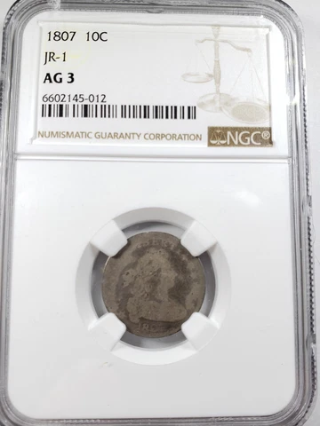1807 Dime Draped Bust NGC JR-1  AG-3 Cover