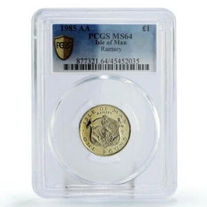 Isle of Man 1 pound Ramsey Shield Coat of Arms MS64 PCGS NiBrass coin 1985 - Picture 1 of 2