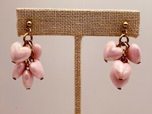 Frosted Pink Heart Earrings Drop Dangle Pierced