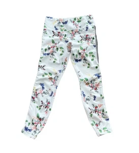 Athleta White Floral Contender Blossom 7/8 Tight Leggings Side Stripe Small Yoga - Picture 1 of 12