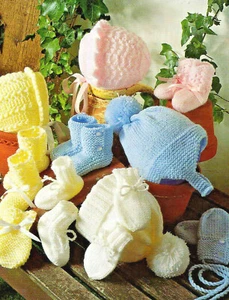 Vintage Babies Booties, Bonnets & Mittens COPY Knitting Pattern DK - Picture 1 of 3