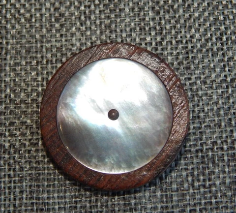Antique Vtg Wood Button Mother of Pearl Center~Aprx: 1-1/4"~#603-C Cover