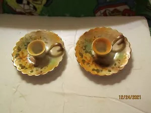 Vintage Pair of Flower Pattern Handle Candlesticks Made in Prussia - Picture 1 of 11